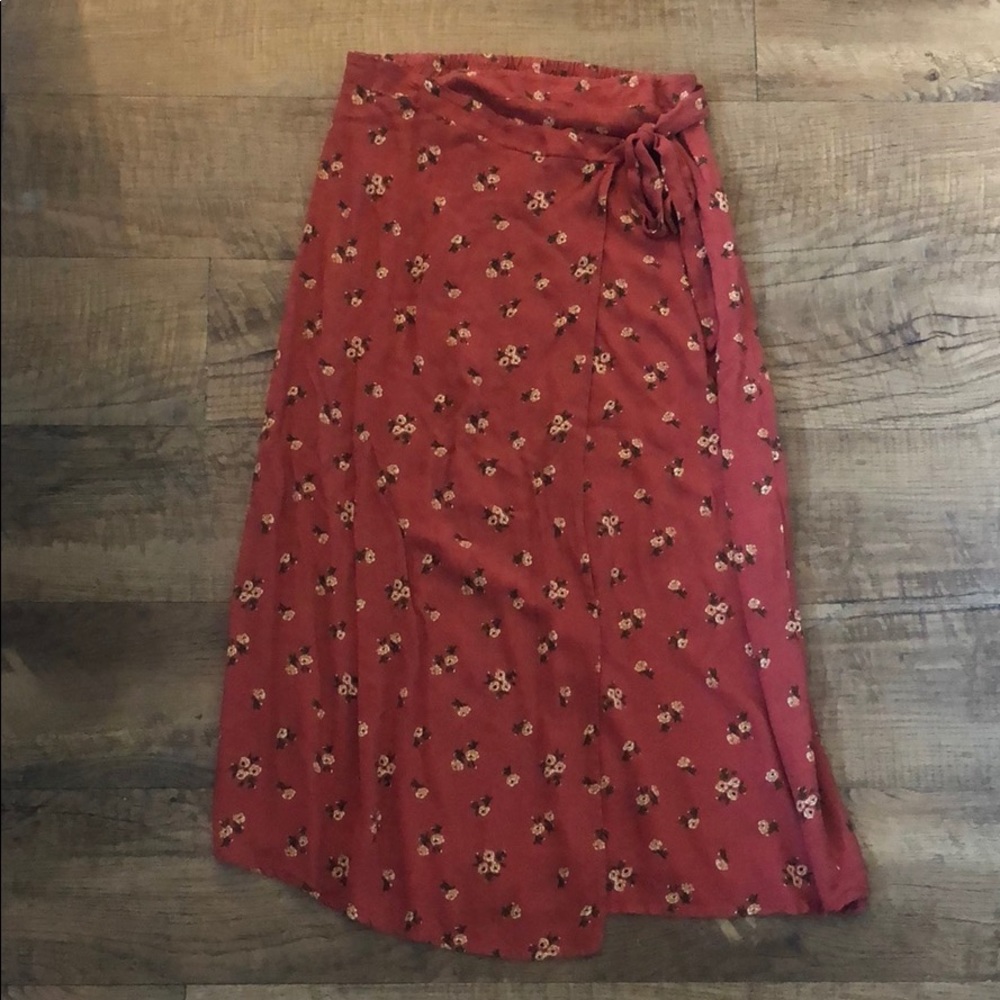 Floral wrap tie midi skirt